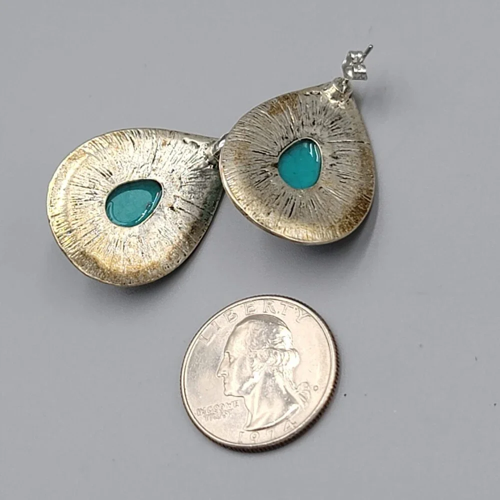 Teardrop Pierced Earrings Silver tone Blue Accent 1.25" - Picture 7 of 7